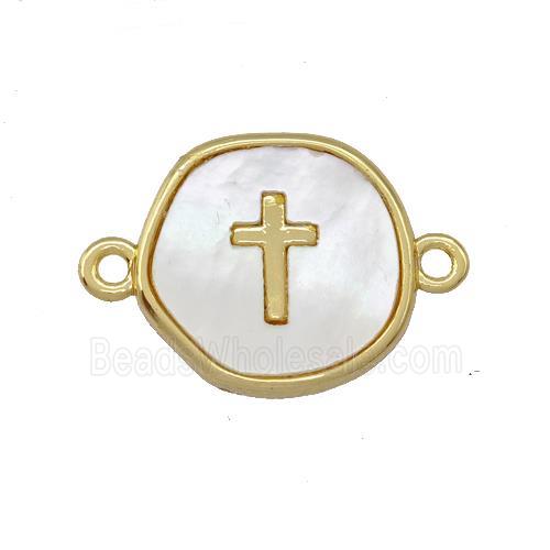 Copper Circle Connector Cross Pave Shell Gold Plated