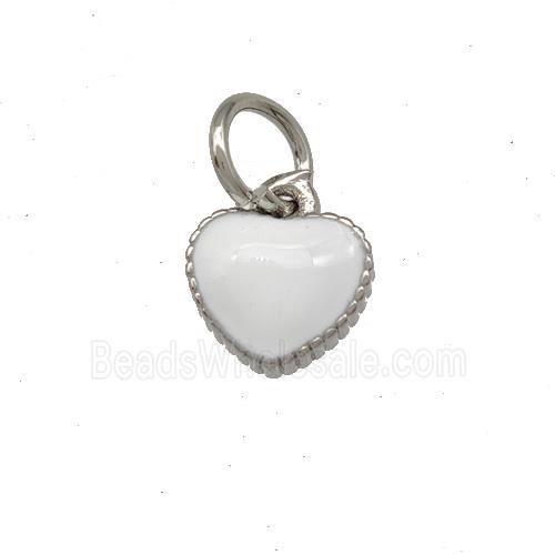 Copper Heart Pendant White Enamel Platinum Plated