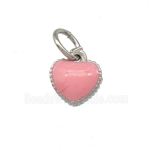 Copper Heart Pendant Pink Enamel Platinum Plated