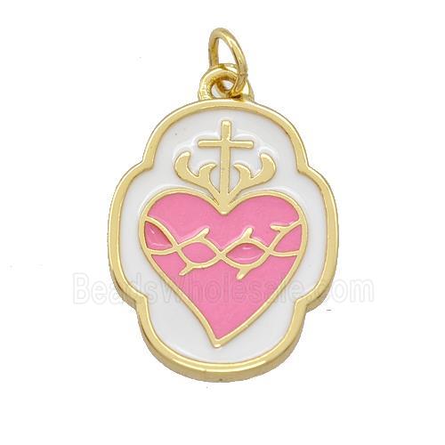 Copper Heart Pendant Pink White Enamel Gold Plated