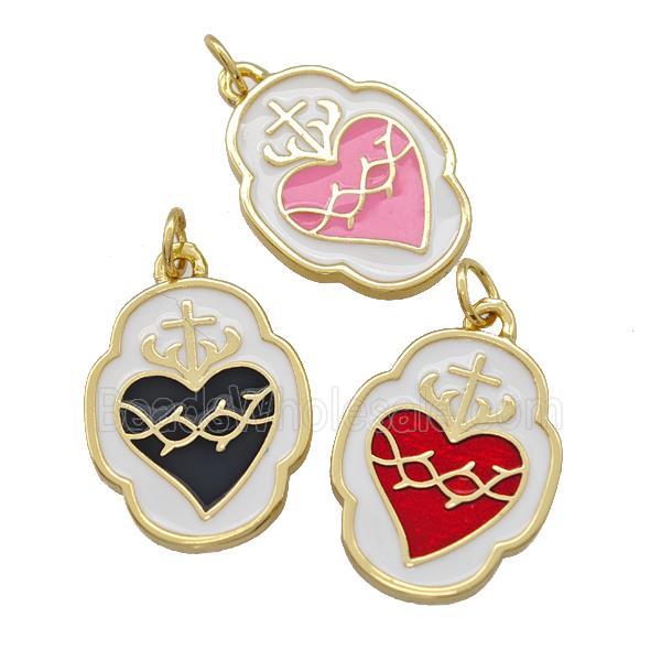 Copper Heart Pendant White Enamel Gold Plated Mixed