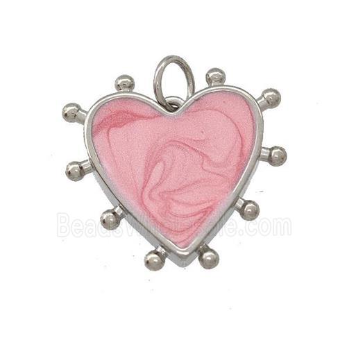 Copper Heart Pendant Pink Painted Platinum Plated