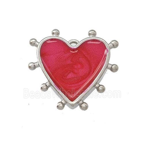 Copper Heart Pendant Red Painted Platinum Plated
