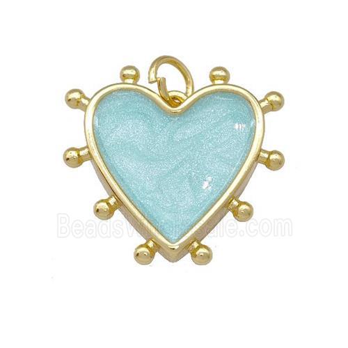 Copper Heart Pendant Teal Painted Gold Plated