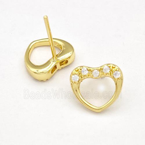 Copper Heart Stud Earrings Pave Zirconia Gold Plated