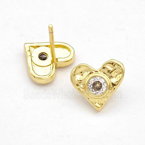 Copper Heart Stud Earrings Pave Zirconia Gold Plated