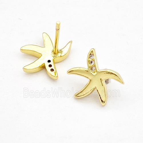 Copper Starfish Stud Earrings Pave Zirconia Gold Plated