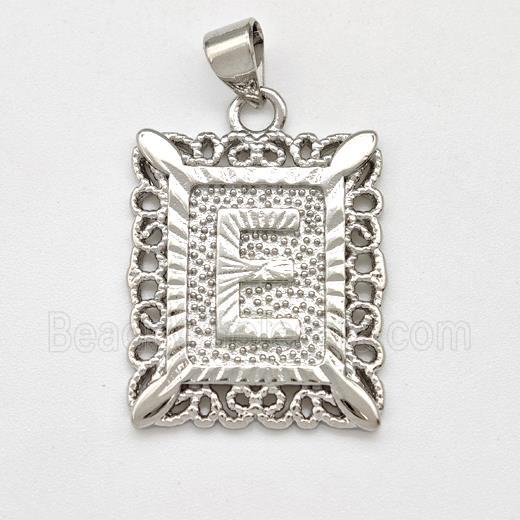 Copper Letter-E Pendant Frame Platinum Plated