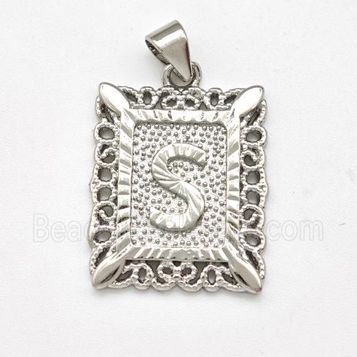 Copper Letter-S Pendant Frame Platinum Plated