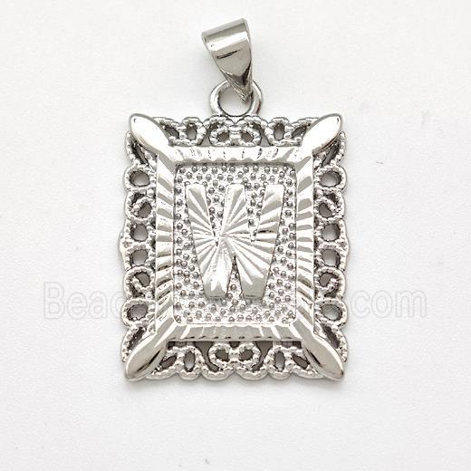 Copper Letter-W Pendant Frame Platinum Plated