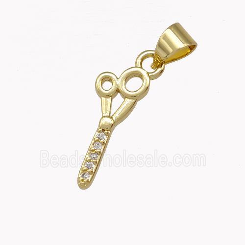 Scissors Charms Copper Pendant Pave Zirconia Gold Plated