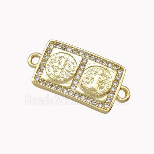 Virgin Mary Charms Copper Rectangle Connector Pave Zirconia Gold Plated