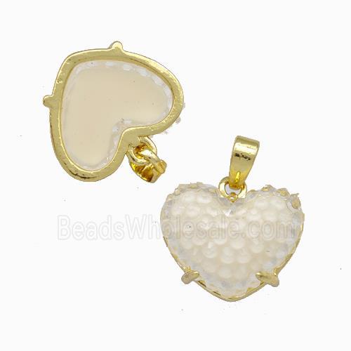 White Resin Heart Pendant Gold Plated