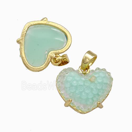 Green Resin Heart Pendant Gold Plated