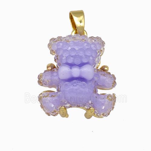Lavender Resin Bear Pendant Gold Plated