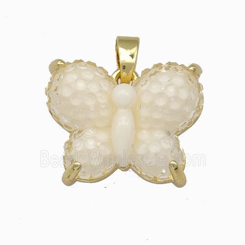 White Resin Butterfly Pendant Gold Plated