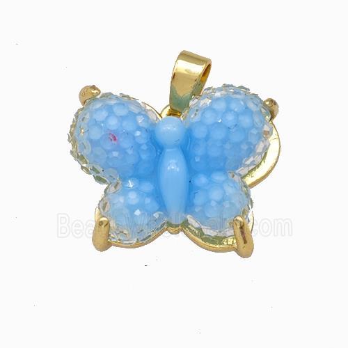 Blue Resin Butterfly Pendant Gold Plated