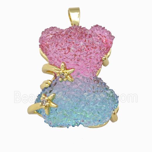 Multicolor Resin Bear Pendant Gold Plated