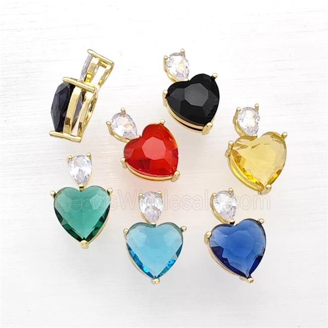 Chinese Crystal Glass Heart Pendant Gold Plated Mixed
