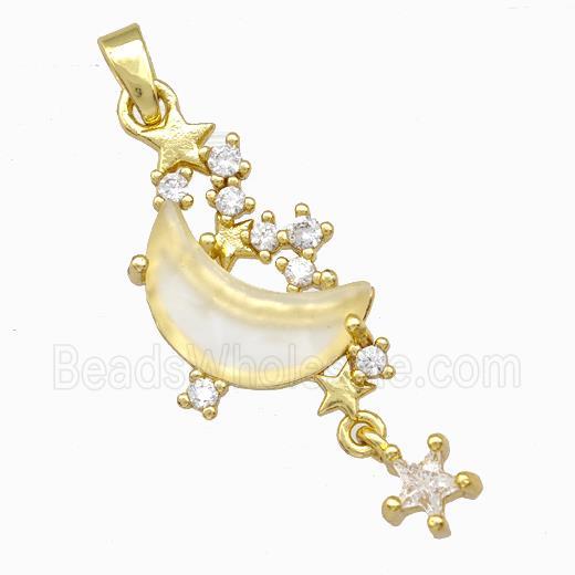 Copper Pendant Pave Zirconia Crystal Glass Moon Gold Plated