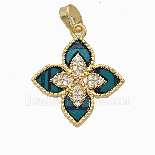 Copper Clover Pendant Pave Zirconia Gold Plated