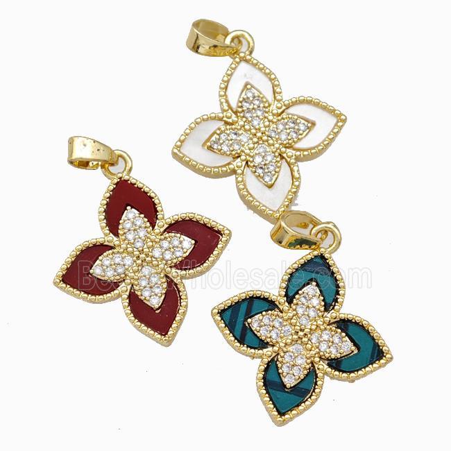 Copper Clover Pendant Pave Zirconia Gold Plated Mixed