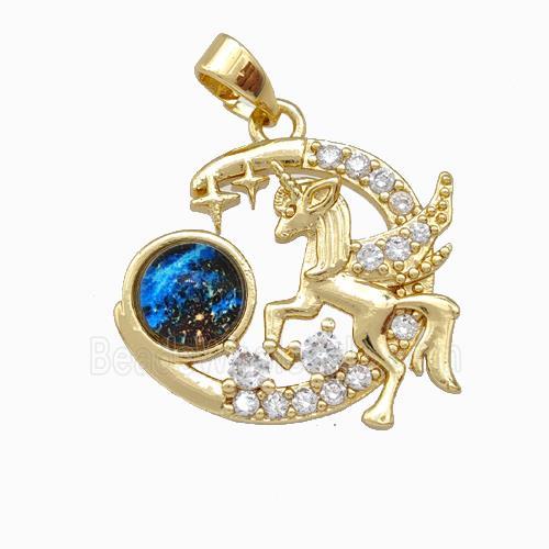 Copper Pegasus Charms Pendnat Pave Zirconia Gold Plated
