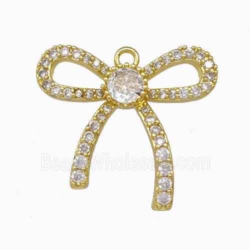 Copper Bowknot Pendant Pave Zirconia Gold Plated