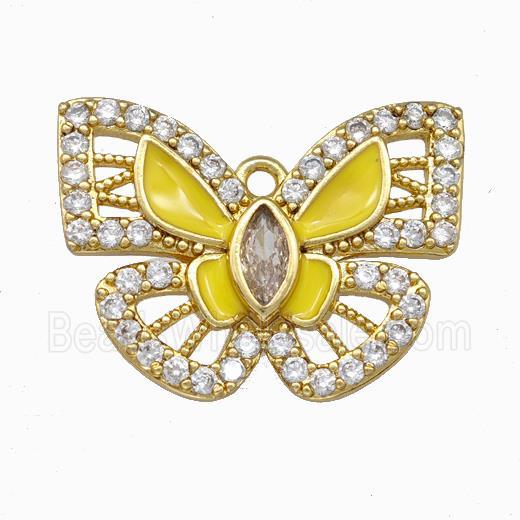 Copper Butterfly Pendant Pave Zirconia Yellow Enamel Gold Plated