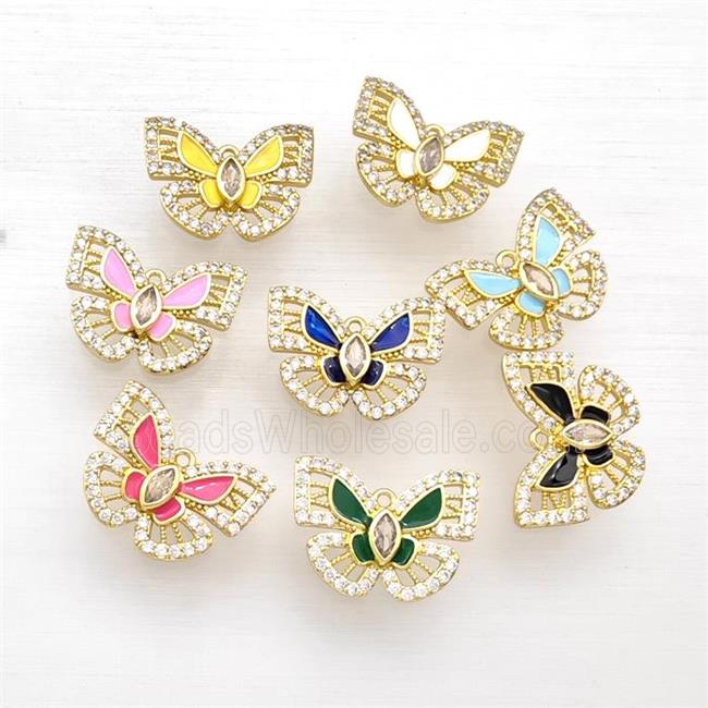 Copper Butterfly Pendant Pave Zirconia Enamel Gold Plated Mixed