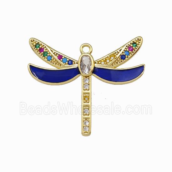 Copper Dragonfly Pendant Pave Zirconia Lapisblue Enamel Gold Plated