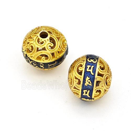 Copper Round Beads Blue Painted Buddhist Hollow Gold Plated