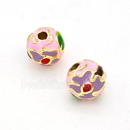 Copper Round Beads Multicolor Enamel Gold Plated