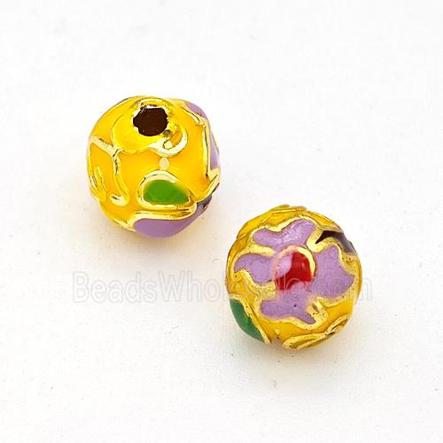 Copper Round Beads Multicolor Enamel Gold Plated