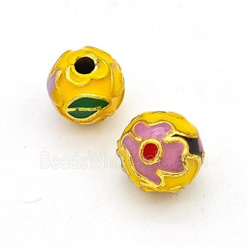 Copper Round Beads Multicolor Enamel Gold Plated