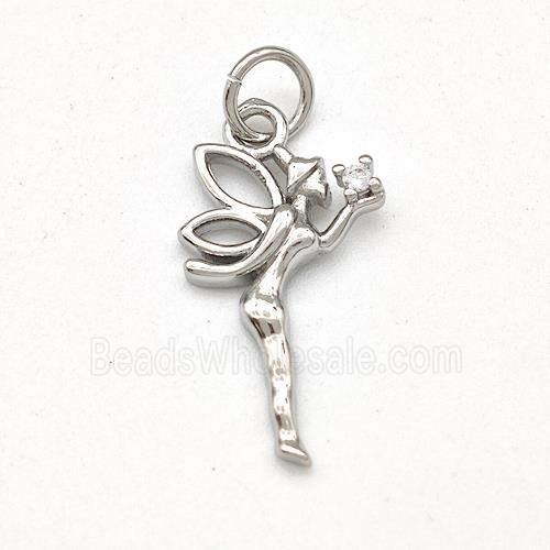 Copper Fairy Pendant Pave Zirconia Platinum Plated