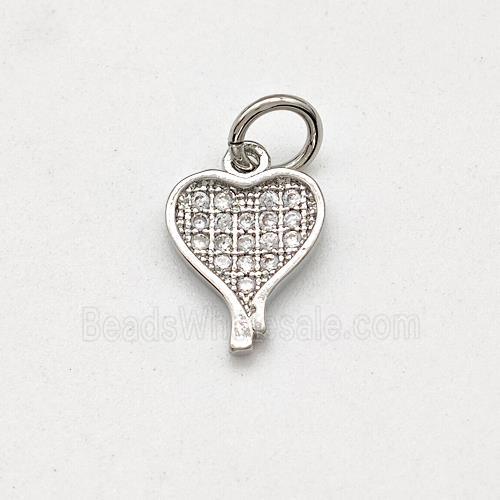 Copper Heart Pendant Pave Zirconia Platinum Plated