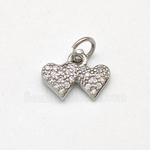 Copper Heart Pendant Pave Zirconia Double Platinum Plated