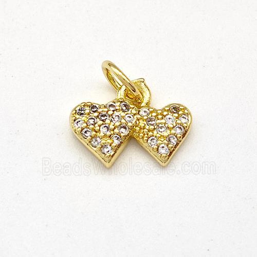 Double Heart Charms Copper Pendant Pave Zirconia Gold Plated