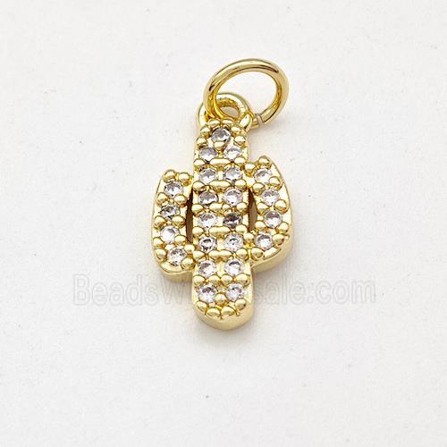 Cactus Charms Copper Pendant Pave Zirconia Gold Plated