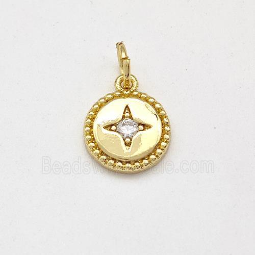 Copper Coin Pendant Pave Zirconia Star Gold Plated
