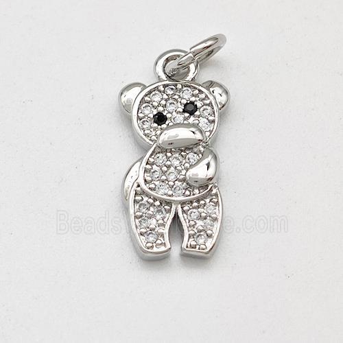Copper Bear Pendant Micro Pave Zirconia Platinum Plated