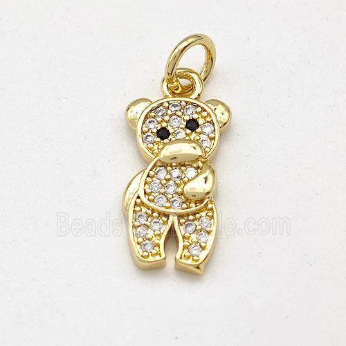 Copper Bear Pendant Micro Pave Zirconia Gold Plated