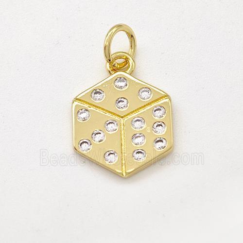 Copper Hexagon Pendant Micro Pave Zirconia Dice Gold Plated