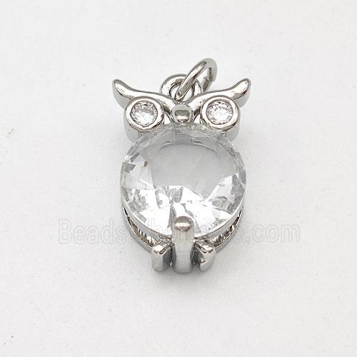 Owl Charms Copper Pendant Pave Crystal Glass Platinum Plated
