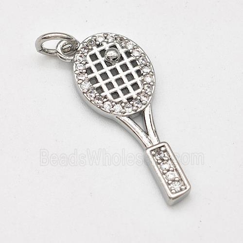 Tennis Racket Charms Copper Pendant Micro Pave Zirconia Sports Platinum Plated