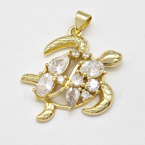 Copper Tortoise Charms Pendant Pave Zirconia Gold Plated