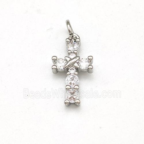 Copper Cross Pendant Micro Pave Zirconia Platinum Plated