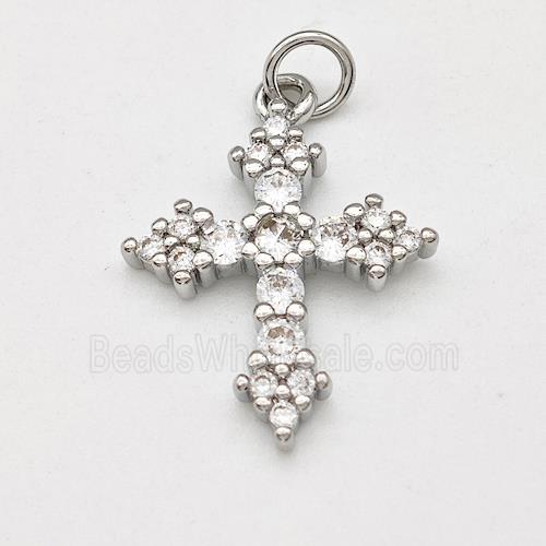 Copper Cross Pendant Micro Pave Zirconia Platinum Plated