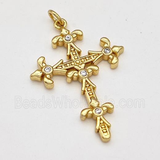 Copper Cross Pendant Pave Zirconia Gold Plated